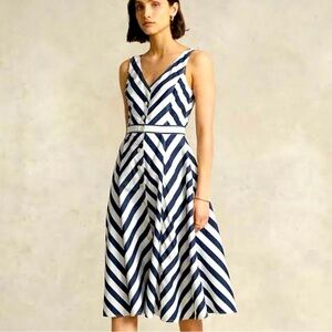 NWOT RALPH LAUREN Chevron Stripe Cotton Midi Dress